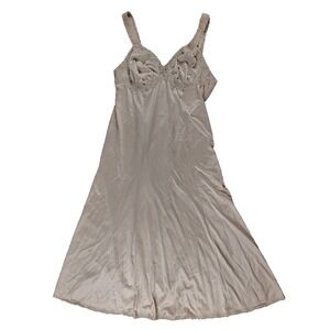 Olga 13257 38T Full Slip Nude Nylon Tricot Lace Trim Bust Vintage Tall Lingerie